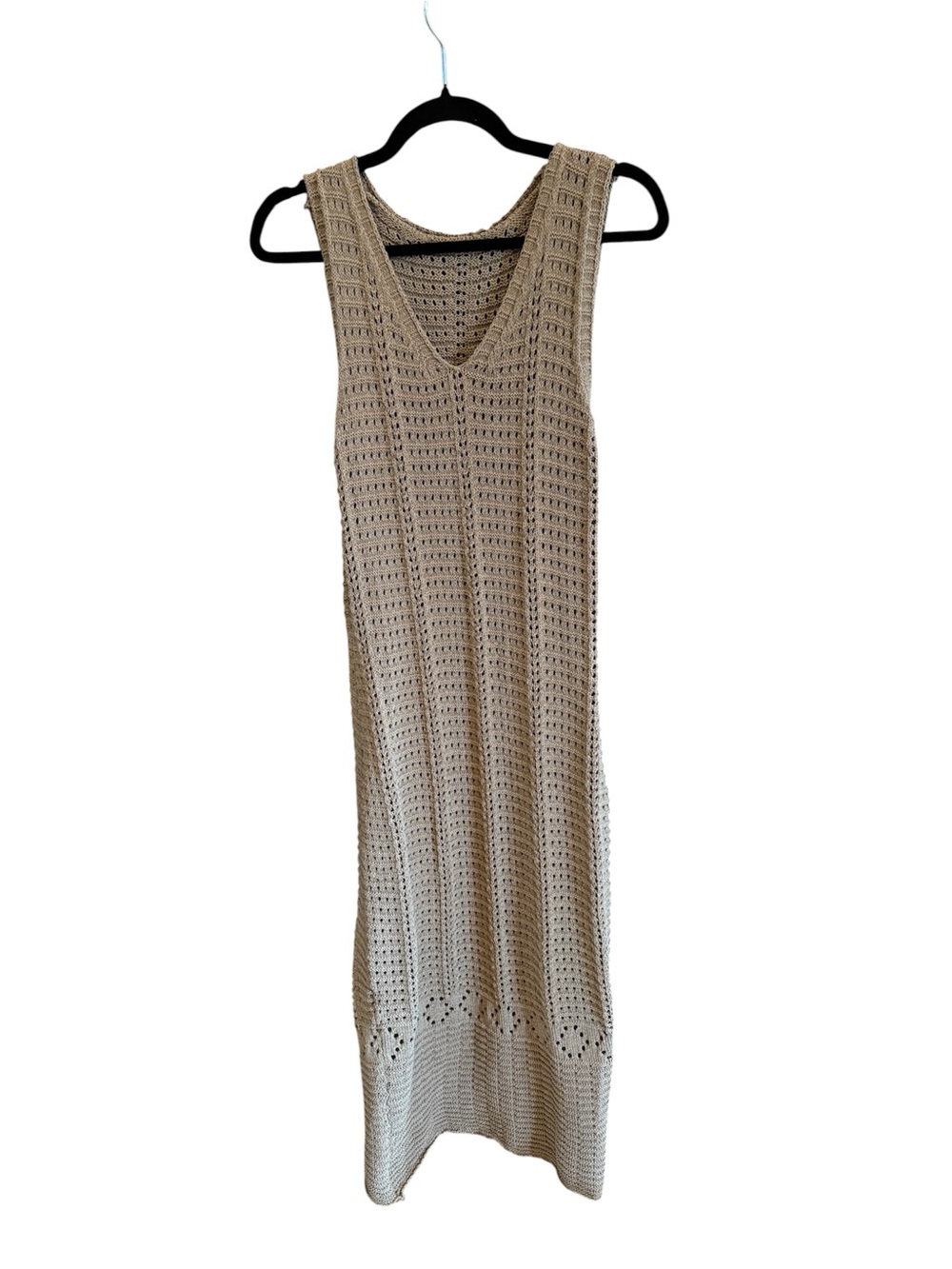 Crochet Knit Maxi Tank Dress/ Swim Cover in Beige
